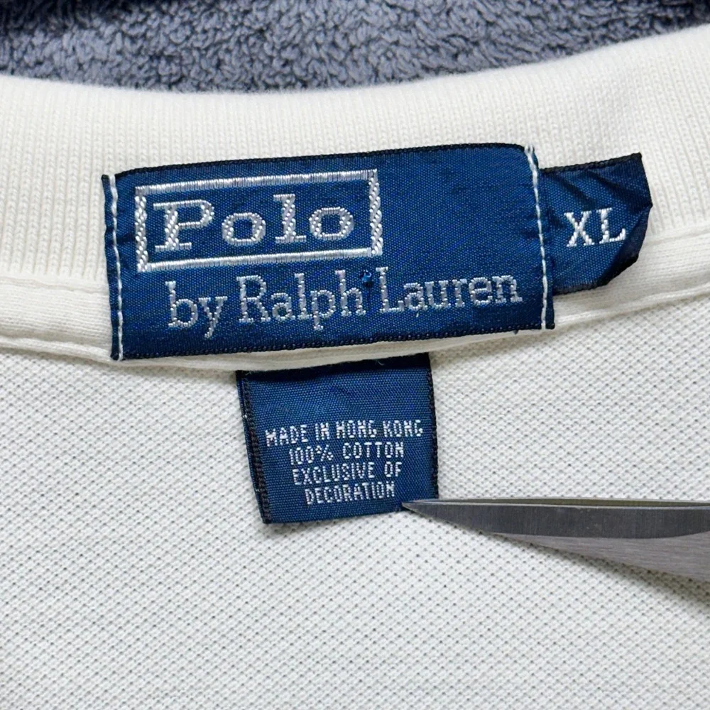 Vintage Polo Ralph Lauren Pique Polo Shirt Mens XL Cream Green Pony Logo Preppy